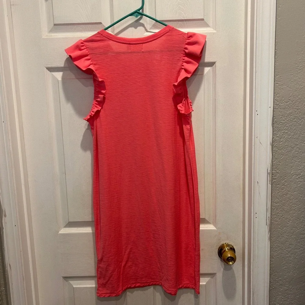 Nation LTD Elliot Ruffle Dress Women's Large Coral Pink Pima‎ Cotton